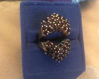 sterling  925 -(gold plated) garnet ring guards  very large  sold as set- marked 925 $49