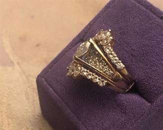 side view  14k white gold marquis diamonds everywhere wedding set- approx. 60 pt on the center stone lots of smaller ones- $1399 