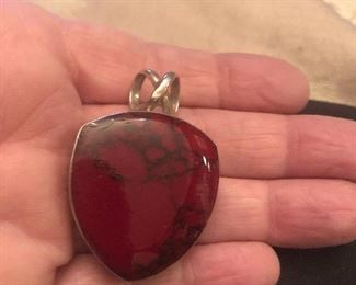 sterling signed bloodstone ? pendant  pretty in person  better than my pics   $29