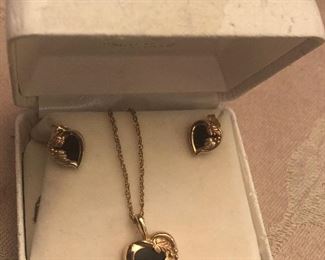  black hills gold -onyx heart pendant and earrings set- $159