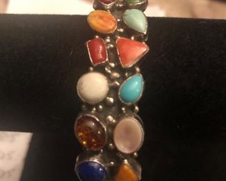 heavy sterling signed bracelet w/ assorted semi precious stones-native american most likely  $89