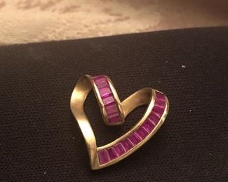 10 k yellow gold  heart pendant w/ rubies  $99