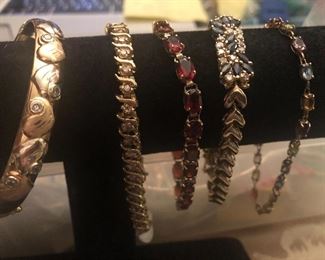  these are all 14k or 14kp  or 10 k gold w/ real stones-i will put up separate pics and prices as i prepare  happy to sell anytime as long as you see the prices  my consignors do not sell below melt- and the prices listed are what we are selling them for on these better gold pieces  updated 2/3 -sold far left heart /diamond  bracelet  have rest 