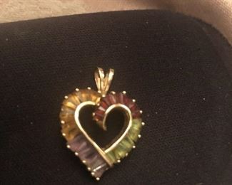 14k yellow gold multi color tones heart pendant $165
