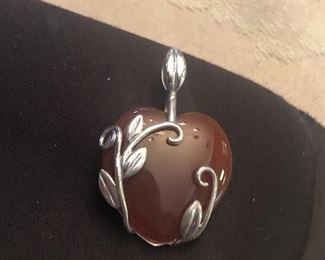 silver wrapped carnelian i think - nice pendant $32