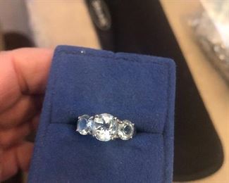 sterling 3 large blue topaz stones ring size 5.5  beautiful in person $38