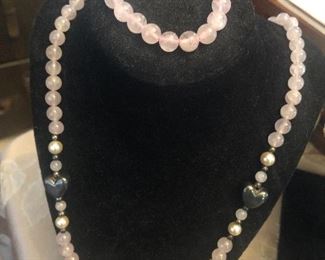rose quartz set necklace  and bracelet $25 both sold as set only 