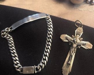 sterling  estate items cross $25,  small kids i.d bracelet $25