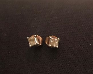 princess cut small diamond stud earrings  in  14kgold  $165