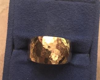 9.74 gr 14k yellow gold hunk a hunk  of hammered gold here  slightly tapered in the back for comfort -$465