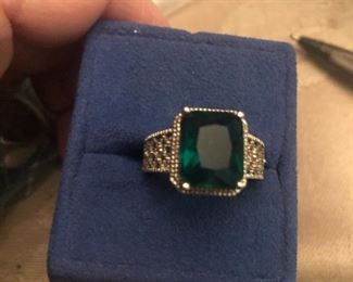 925 ring green stone $25