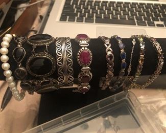 all sterling  (1 pearl bracelet)  call me about any of these    SOLD RED STONE BRACELET 