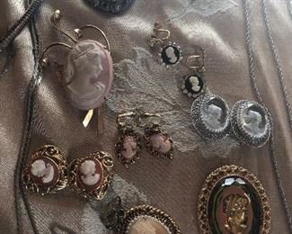 costume cameo  pins /pendants earrings  some vintage some 80's ish 