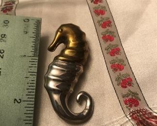 sterling 2 tone sea horse pendant / pin  $29