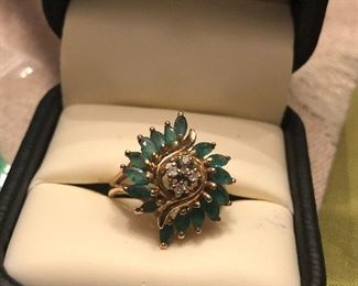  real gold emerald and diamond ring - price upon request   im added items so fast i haven't had time to get prices on some  - its selling so fast i wanted to have plenty of pics up that were not sold !!