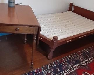 Antique Rope Bed, Table, Rug