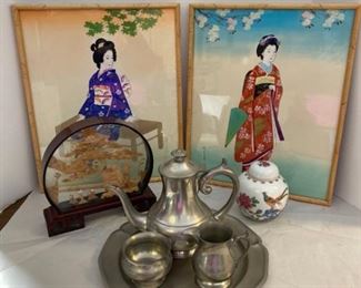 Oriental Decor and Pewter Tea Set