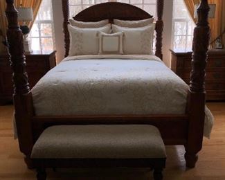 Hickory White Carved Bed - Queen with mattress and boxspring