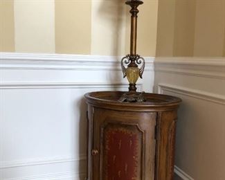 Small painted cabinet + lamps (pair)