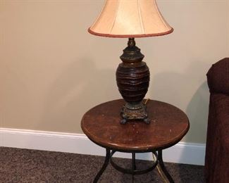 Wood top/metal base side table