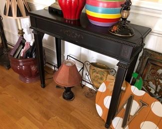 lamps, decor, painted console table, planter