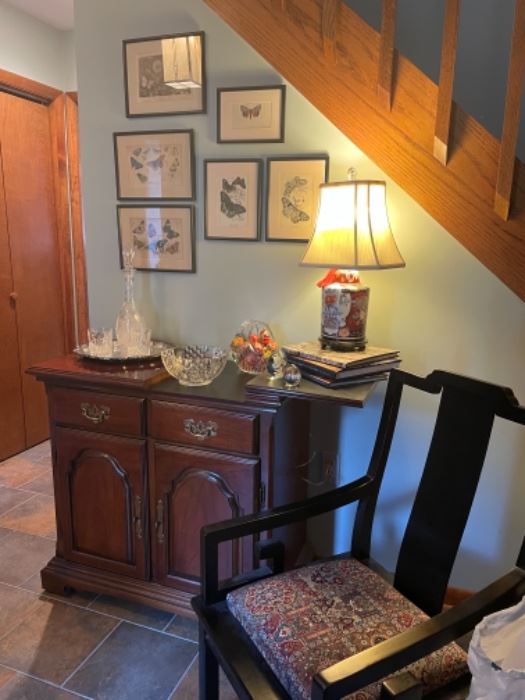 ORIENTAL SIDE CHAIR,  VERY NICE.  BERNHARDT SERVER/SIDEBOARD, IMARI LAMP