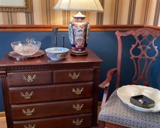 IMARI LAMP, GREAT CHEST AND ROSENTHAL CRYSTAL BOWL, TIFFANY IMARI BOWL