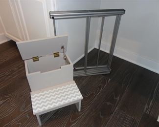 Step Stool with Hidden Storage/Metal drying rack or display for scarves and linens in the closet