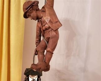 Hand Carved Wooden Sculpture "Zeissteriger mit Lampe" by Sebastian Schwab 1972