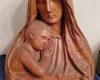 Madonna and Child Wooden Carved Sculpture by Sebastian Schwab 