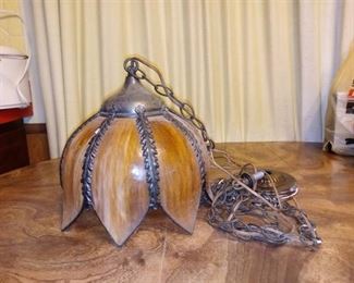 Beautiful Vintage Hang From Ceiling Amber Colored Tulip Style Lamp
