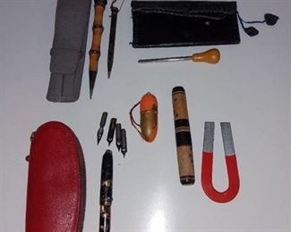 Antique Fountain Pen and Sewing Accessories