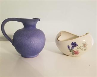 Beautiful Small Ceramic Pitcher and Porcelain Floral Jewelry Dish.