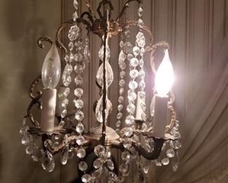 Swag Brass and Crystal Chandelier