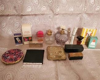 Lot of Miniture Vintage Perfume and Cologne Bottles and Compact Mirrors