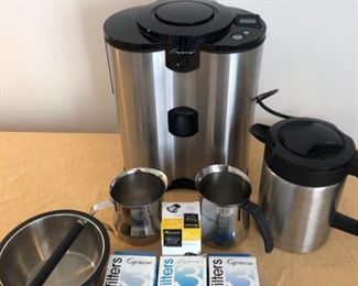 Capresso 490 Coffee Maker, Starbucks Mugs, Serving Thermos