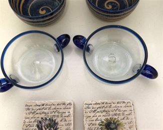 Blue Glass Ceramic Clay BowlsCoasters