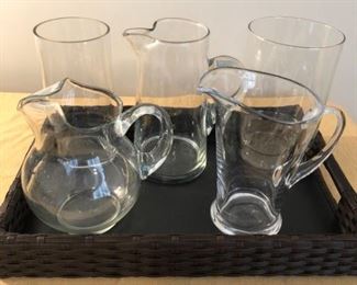 Glass Pitchers, Holders Rattan Tray