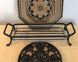 Iron Trivets Inlaid Wood Plate
