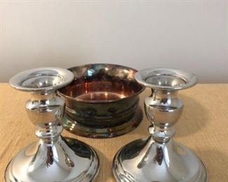 Silver Pewter Candle Holders, Bowl