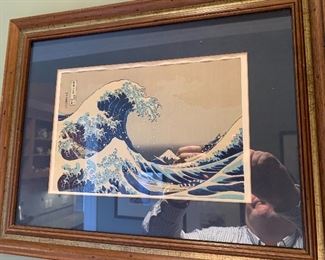 Japanese wood block prints by Hokusai, seven framed from the Scenes of Mount Fuji series. Bought at the Art Institute of Chicago in the 1960s 