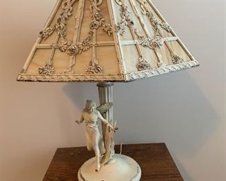 Metal lamp, fairy, slag glass shade
