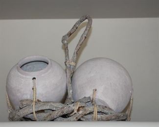 Handmade ceramic jugs with wicker holder