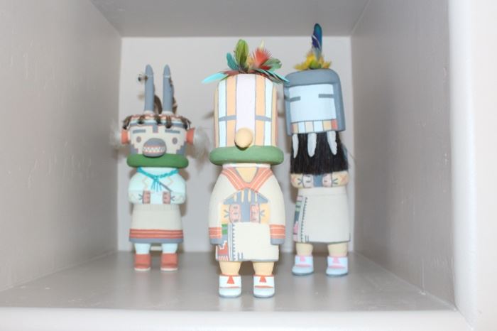 Handmade Native American ceramic statues, signed