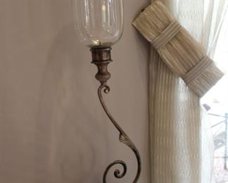 Heavy metal and glass candle holder set