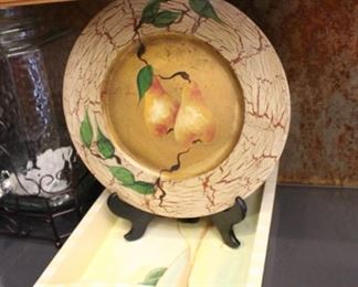 Handpainted wood plate and tray