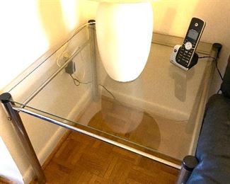 Chrome/clear glass end table
Dimensions: 22.75” square
Price: $125