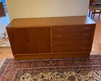 MCM teak credenza/tamboured cabinet/four drawers
Dimensions: 54”L x 16.75”D x 26”H
Price: $475