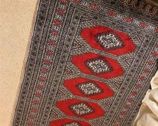 Handmade Bokara rug
Dmensions: 3’ x 5’ (approx.)
Price: $175