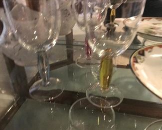 1950s hand tinted stemware in five colors 